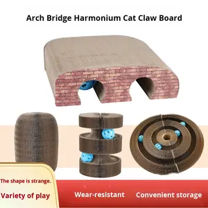 Katzen-Kratzbrett mit Rotierender Strecke, Interaktives Verwandlungsbogen-Brücken-Design, Krallenpflege-Spielzeug aus Wellpappe, Haustierzubehör - Product Image 2