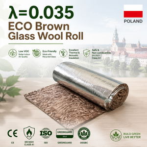 <span class=keywords><strong>Laine</strong></span> <span class=keywords><strong>de</strong></span> <span class=keywords><strong>verre</strong></span> ECO-Brown certifiée CE Pologne, <span class=keywords><strong>sans</strong></span> formaldéhyde, 0,035 W/m.k, 100 mm, avec revêtement FSK pour structure en acier, mur <span class=keywords><strong>de</strong></span> chambre - Product Image 1