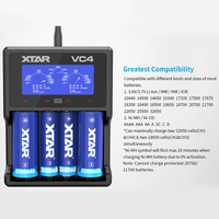 Stock de EE. UU. Envío rápido XTAR Garantía de calidad 4 ranuras Tipo-C Carga rápida Pantalla LCD Li-ion Ni-MH Ni-CD Cargador de batería