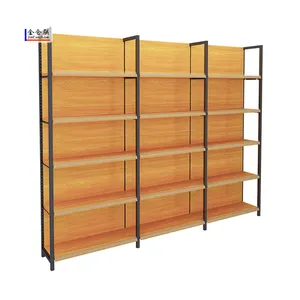 Factory Custom Supermarket Shelves Grocery Rack Store Wood Grain Wine Display Shelf Shelving Gondola