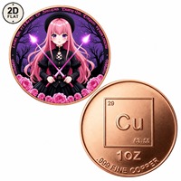 Pièce de monnaie en cuivre pur 999 de 1 once, personnalisée en gros, motif Fille Anime aux cheveux roses avec épées magiques croisées et roses, commémorative de collection