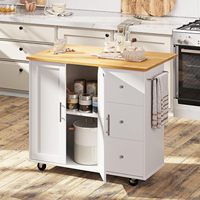Chariot de cuisine roulant avec barre de petit-déjeuner pliante à feuilles tombantes, îlot de chariot portable avec grande étagère et tiroir de rangement