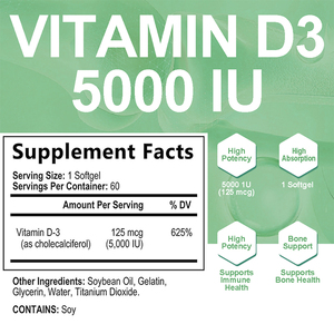 วิตามินดี3 ซอฟต์เจล 5000 IU สำหรับเสริมอาหาร ขายส่งจากโรงงาน ช่วยบำรุงสุขภาพฟันและกล้ามเนื้อ - Product Image 2