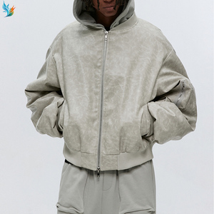 Bomber personalizzato invernale da uomo Vintage pesante oversize con cerniera in pelle sintetica con cappuccio per uomo - Product Image 2