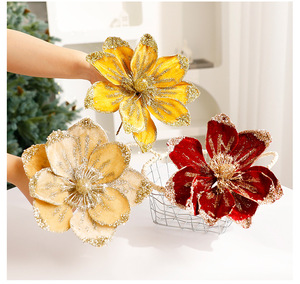 High Quality 22cm Velvet Artificial Flower Glitter Poinsettias Christmas <b>Tree</b> Decorations Factory Durable Fashionable - Product Image 5