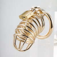 Cage à pénis en métal et or avec 3 anneaux Cage à bite en alliage d'aluminium Dispositif de chasteté masculine Cage à pénis CBT Sex Toys pour hommes