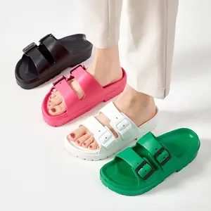 Thick bottom custom outdoor beach soft bathroom Double Buckle Strap Injection eva foam slippers for women