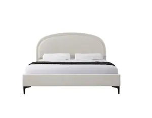 最新的布克布艺圆形床头板，带黑色腿软垫床大号家具布艺床