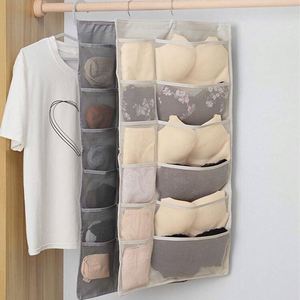 Dual-Sided Foldable Portable Closet Underwear Organizer Beige Mesh Pockets with Hanger Metal <b>Storage</b> <b>Boxes</b> & Bins - Product Image 1