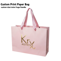 Sacs d'emballage cosmétiques en carton rose imprimés avec logo personnalisé en feuille d'or, avec poignée en ruban, pour perruques, chaussures, bougies, cadeaux