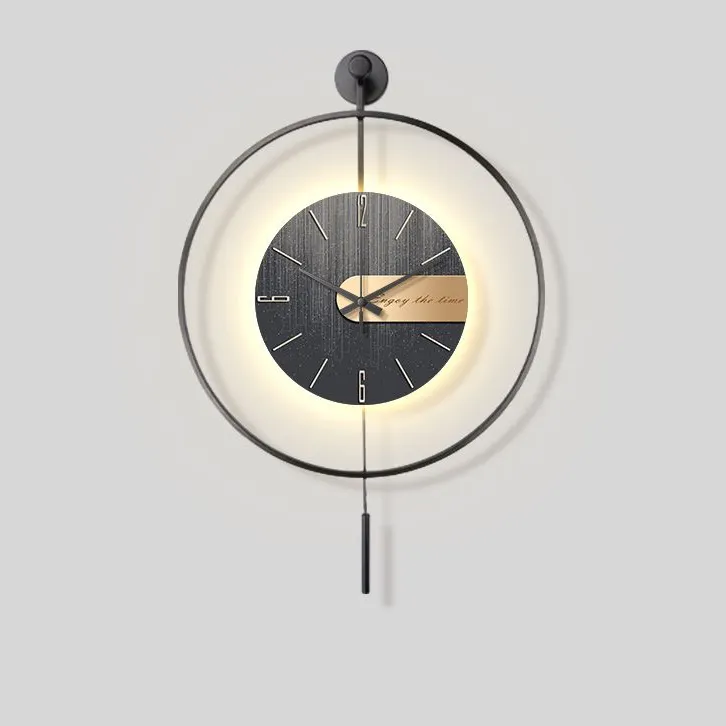 Jam dinding lampu gantung, 50cm dengan kaca cahaya dial besar desain seni logam dekorasi senyap ruang tamu kantor jam dinding dekorasi rumah jam gantung