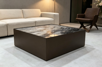 Table basse carrée en marbre, veines de pierre effet encre naturelle, table basse artistique moderne et minimaliste pour salon de villa
