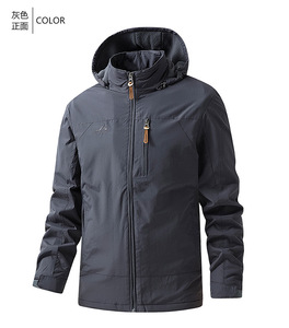Veste en peluche épaisse et chaude imperméable pour hommes, manteaux techniques brodés pour le travail en plein air - Product Image 4