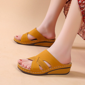 <span class=keywords><strong>Sandali</strong></span> <span class=keywords><strong>Estivi</strong></span> da Donna con Zeppa Premium <span class=keywords><strong>Ortopedici</strong></span> Punta Aperta Vintage Antiscivolo in Pelle PU Casual Scarpe Retro con Piattaforma - Product Image 1