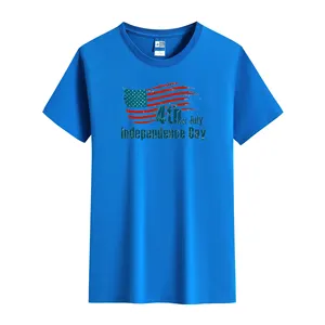 Vente en gros de t-shirts bleus de sublimation pour le 4 juillet t-shirt de luxe t-shirt sérigraphié en tissu de coton pour hommes ajusté