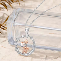 Collier Pendentif Guitare Lune en Argent Sterling 925 en Gros, Bijoux Musicaux Célestes Personnalisés avec Pavé de Zircons Cubiques pour Femme