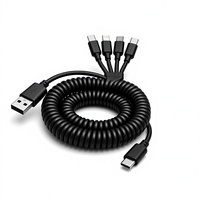 Kabel Pengisian Cepat 65W Spring Retractable 4-In-1 USB Type-C ke USB-A Coil Data Cord untuk Perjalanan