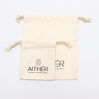 Sac à cordon en coton beige 100% écologique naturel avec logo de marque imprimé pour cadeau, petite pochette anti-poussière personnalisée