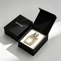 Boîte rigide noire personnalisée avec plateau intérieur en EVA floqué pour flacon de parfum carré, emballage de marque
