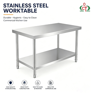 Plan de travail de cuisine en acier inoxydable avec étagère inférieure, vente en gros directe d'usine pour cuisine d'hôtel, table en acier inoxydable - Product Image 1