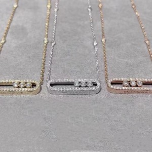 Collar Deslizante <span class=keywords><strong>de</strong></span> Alta Gama con Tres Diamantes <span class=keywords><strong>para</strong></span> <span class=keywords><strong>Mujer</strong></span>, Estilo Messi, <span class=keywords><strong>Cadena</strong></span> <span class=keywords><strong>de</strong></span> Clavícula Versátil, Colgante Fino - Product Image 2