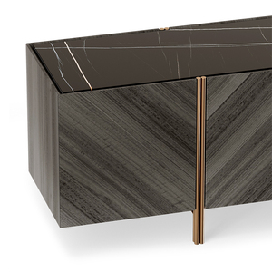 Modern Style Furniture <strong>Dark</strong> Eucalyptus Veneer Lacquered <strong>Wood</strong> Noir Marble and Brushed Brass <strong>Sideboard</strong> for Dining Room - Product Image 3