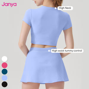 Janya 2025, новая спортивная одежда, Женский комплект из 2 предметов для тренажерного зала и фитнеса, укороченный топ с высоким воротом и юбка для тенниса 2 в 1, комплекты для йоги для взрослых - Product Image 5