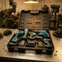 Ensemble d'outils électriques sans fil 21V avec perceuse, clé à chocs, meuleuse d'angle, coffret rigide, garantie OEM 1 an
