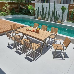 <b>Outdoor</b> Furniture Set French Coffee <b>Table</b> <b>Plastic</b> Wood Dining Set for Courtyard Villa Hotel & Park Use - Product Image 4