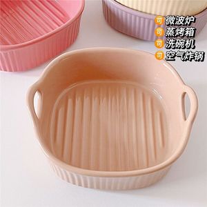 Bandeja cuadrada de cerámica para hornear con asas, apta para horno, para ensaladas, pasta y uso en freidora de aire. - Product Image 4