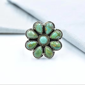 แหวนวินเทจปรับได้สีเทอร์ควอยซ์โมฮาวีและเงินสเตอร์ลิงแฮนด์เมดของขวัญแต่งงานที่สวยงามสำหรับคุณแม่ - Product Image 1