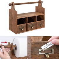 Boîte de rangement de cuisine en bois rustique comptoir carré multifonctionnel 3 tiroirs comprend un porte-serviettes en papier étagère à épices