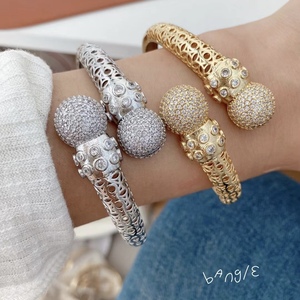 Brazaletes de joyería fina de circonia cúbica multicolor, brazalete chapado en oro para mujer, brazaletes de bola de diseño - Product Image 4