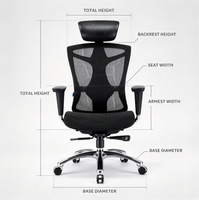 Chaise de bureau ergonomique à dossier haut en maille avec appui-tête réglable, support lombaire et base en aluminium pour espace de travail commercial