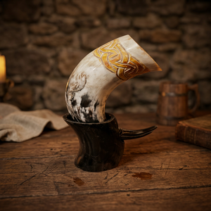 Chope à bière artisanale en corne de buffle, design vintage avec motif celtique, pour adultes, idéale pour les fêtes - Product Image 1