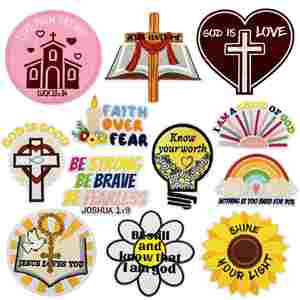 Patch brodé thermocollant 'Faith I love Jesus Church Cross Peace dove' pour la décoration de vêtements et de chapeaux - Product Image 3