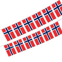 Vente en gros de guirlandes de drapeaux en polyester écologiques de 5,5 x 8 pouces, style Norvège, pour la décoration intérieure et extérieure (20 pièces/ensemble)