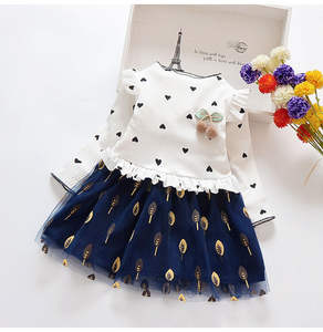 TDH Baby Kids Children Little Girl Heart Pattern <b>Skirt</b> Long Sleeve Floral Stitching Dress - Product Image 2