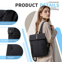Sac à dos pour ordinateur portable avec logo personnalisé, 15,6 pouces, extensible, 25 L, fermeture à enroulement, pour le travail, les voyages, les affaires, les étudiants universitaires