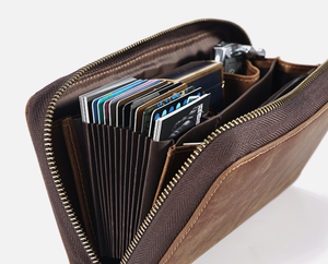 Sac de toilette et de maquillage en cuir véritable pour homme, pochette de voyage portable à fermeture éclair durable, sac de toilette de voyage réutilisable en gros - Product Image 3