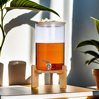 Conteneur à eau et à vin de 11 L en verre borosilicate, distributeur de jus, bocaux de stockage avec poignée, couvercle en bambou et robinet