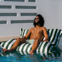Fauteuil gonflable de piscine convertible, surdimensionné, moderne, de luxe, rayé, imperméable, en polyester, portable et pliable, type pouf et transat de soleil