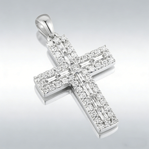 Collar Clásico de Compromiso con Colgante de Cruz y Diamante CVD Cultivado en Laboratorio, Chapado en Oro de 10K/14K/18K sobre Plata Personalizada, Cadena para Suéter, Regalo VS - Product Image 3
