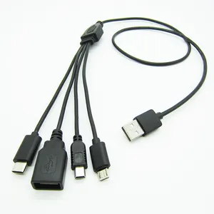 מותאם אישית 4 דרכים ספליטר מיני/מיקרו/סוג C USB Y כבל אנדרואיד נייד רב מטען כבל 4 ב 1 רב טעינת כבל