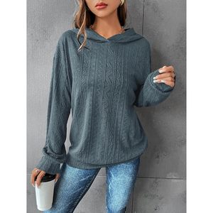Sudadera con Capucha de Manga Larga Personalizada para Mujer, Hombros Caídos, Tejido Texturizado, con Bolsillos, Estilo Casual - Product Image 3