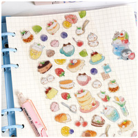 6 modèles d'autocollants en papier 3D transparents à paillettes, imprimés UV époxy en dôme, motifs Dessert, Animal, Lune, Chat, Lapin, pour décoration de journal DIY