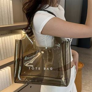 高品質カスタムサイズ透明トートバッグトラベルバッグPVCホログラフィッククリアトートバッグロゴ入り女性用ハンドバッグ - Product Image 1
