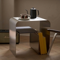 Table de chevet moderne minimaliste en acier inoxydable, meuble de rangement monobloc moulé, table basse, mobilier de salon, mobile