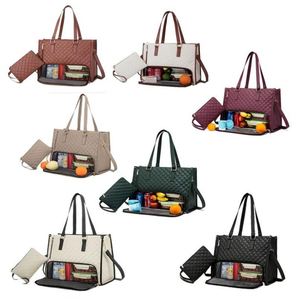 Bolso Tote Retro de Color Sólido Acolchado, Gran Capacidad, Cierre de Cremallera, Dos Correas, Material PU, Forro de Poliéster para Mujer - Product Image 3