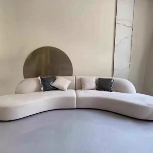 Juego de sillón reclinable de madera de terciopelo de diseño minimalista moderno sofá curvo para casa, villa, Vestíbulo de hotel, sala de estar de apartamento - Product Image 2